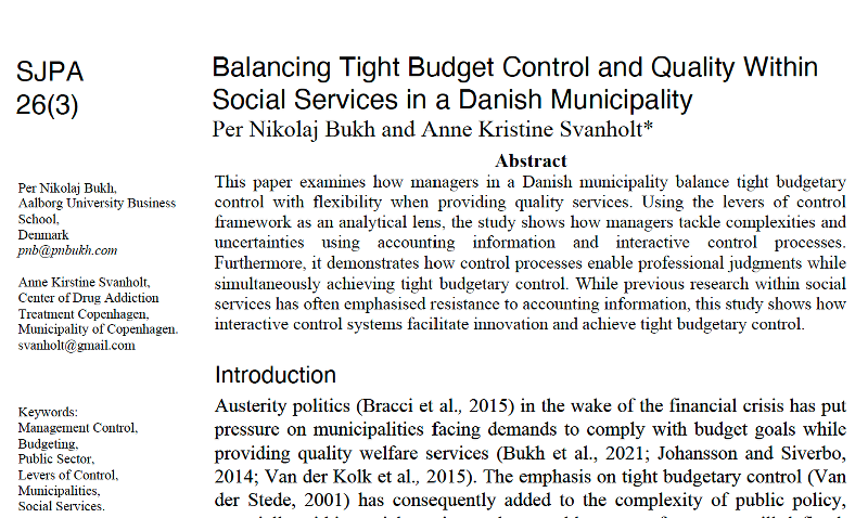 Balancing tight budget control and quality within social services in a Danish Municipality